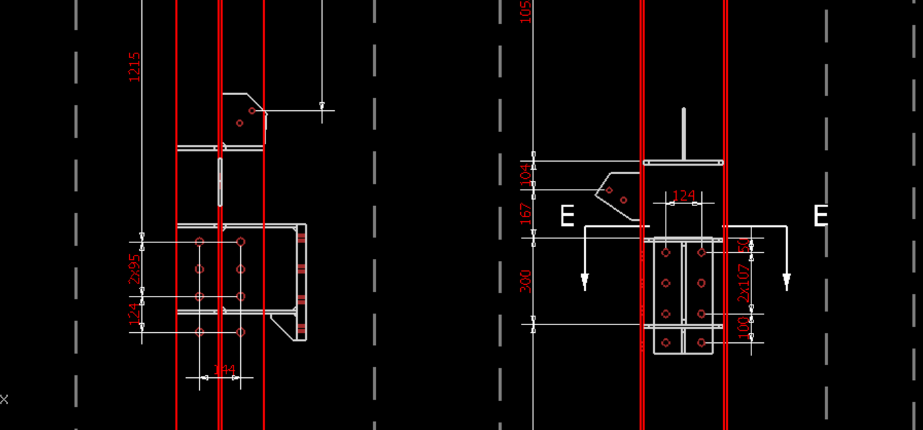 Desenho técnico de fabricação de uma ligação metálica com vistas, cortes e cotas